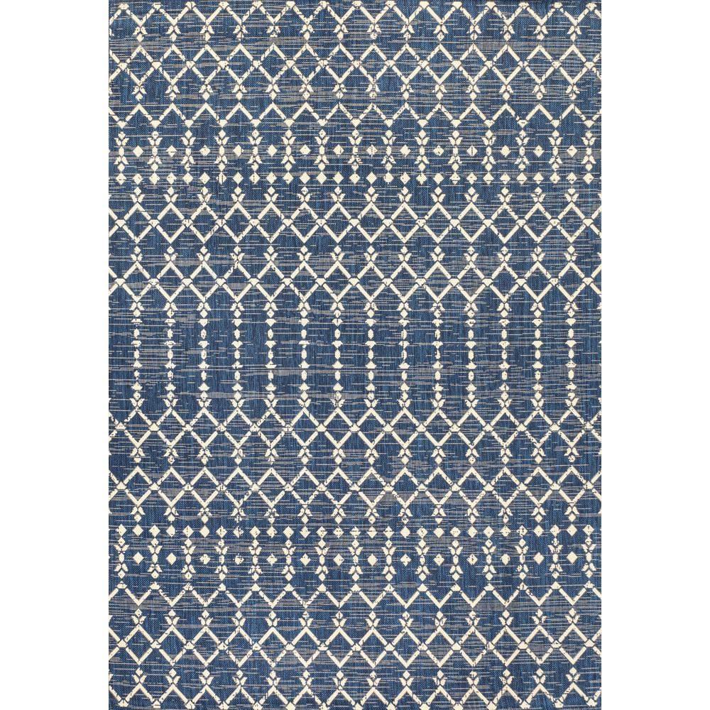 8' x 10' Ourika Moroccan Geometric Textured Weave Indoor/Outdoor Area Rug, Navy/Beige - JONATHAN Y