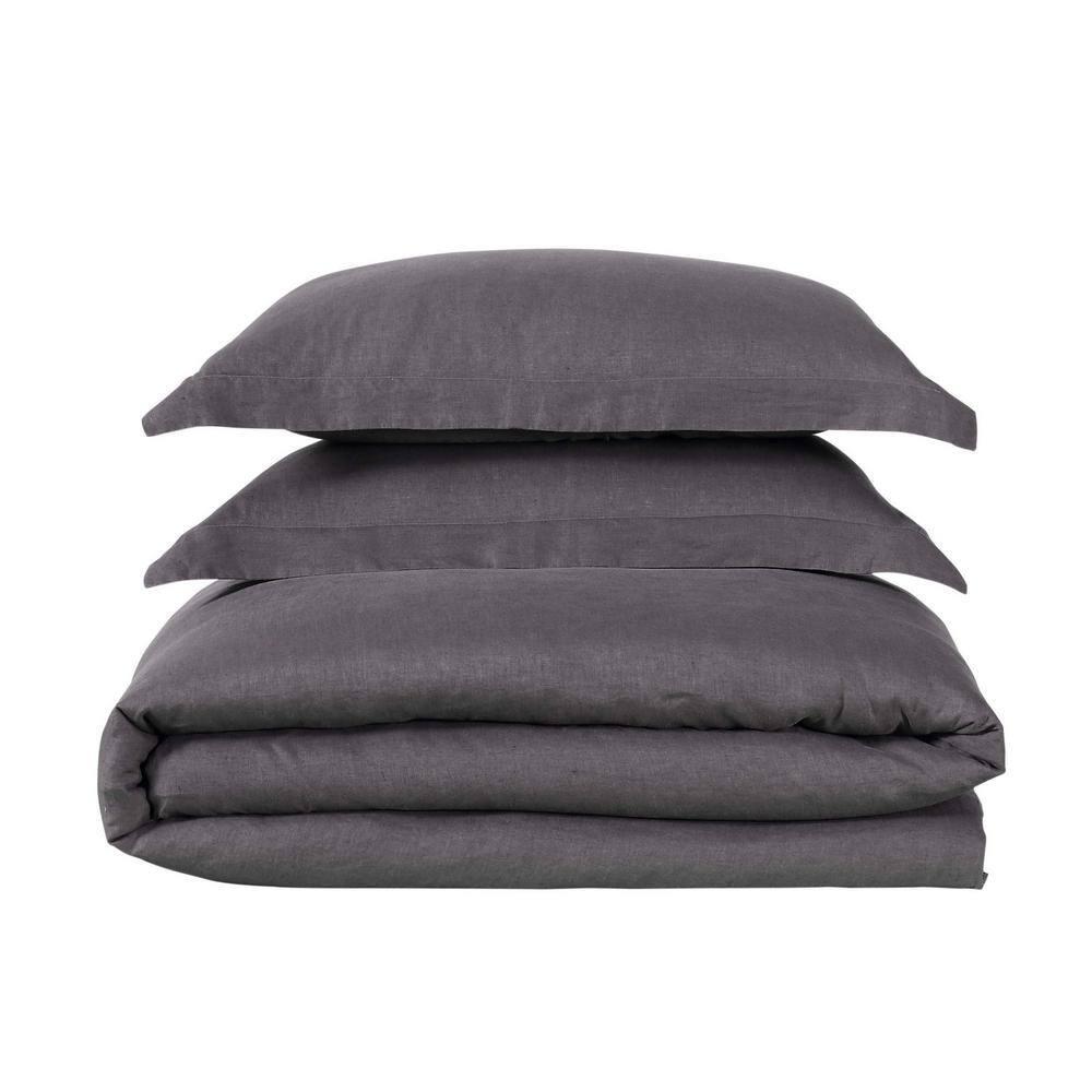 Charcoal Full/Queen Linen Duvet Cover Set with Pillow Shams
