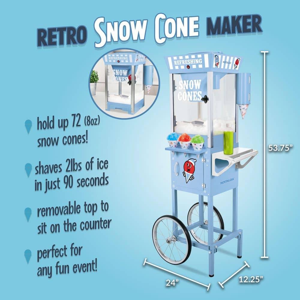 Nostalgia Nostalgia 54-Inch Tall Snow Cone Cart, Makes 72 Icy Treats, Includes Metal Scoop, 2 Syrup Bottles, 100 Paper Cups/Spoons, Storage Compartment, Wheels For Easy Mobility