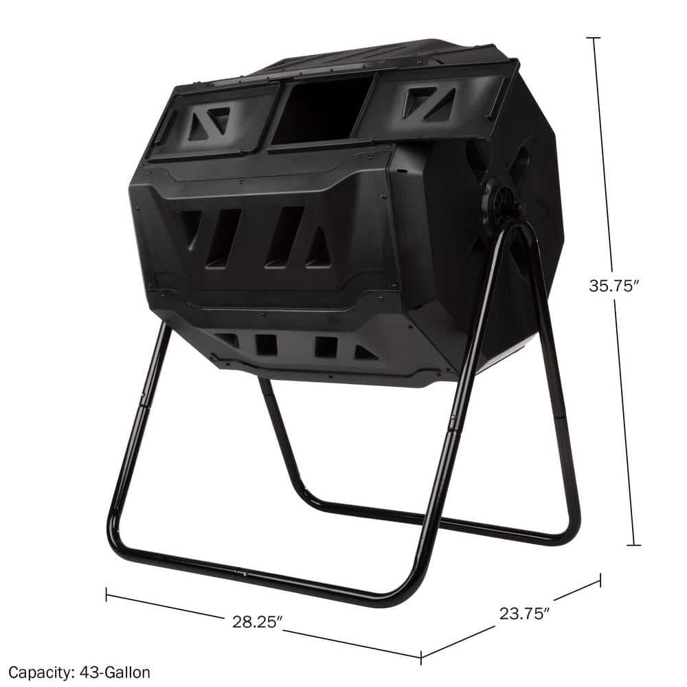 Pure Garden Compost Tumbler - 43Gal Compost Bin with Dual Chambers, 360-Degree Rotating Design, and Garden Gloves Included - Homesteading Supplies