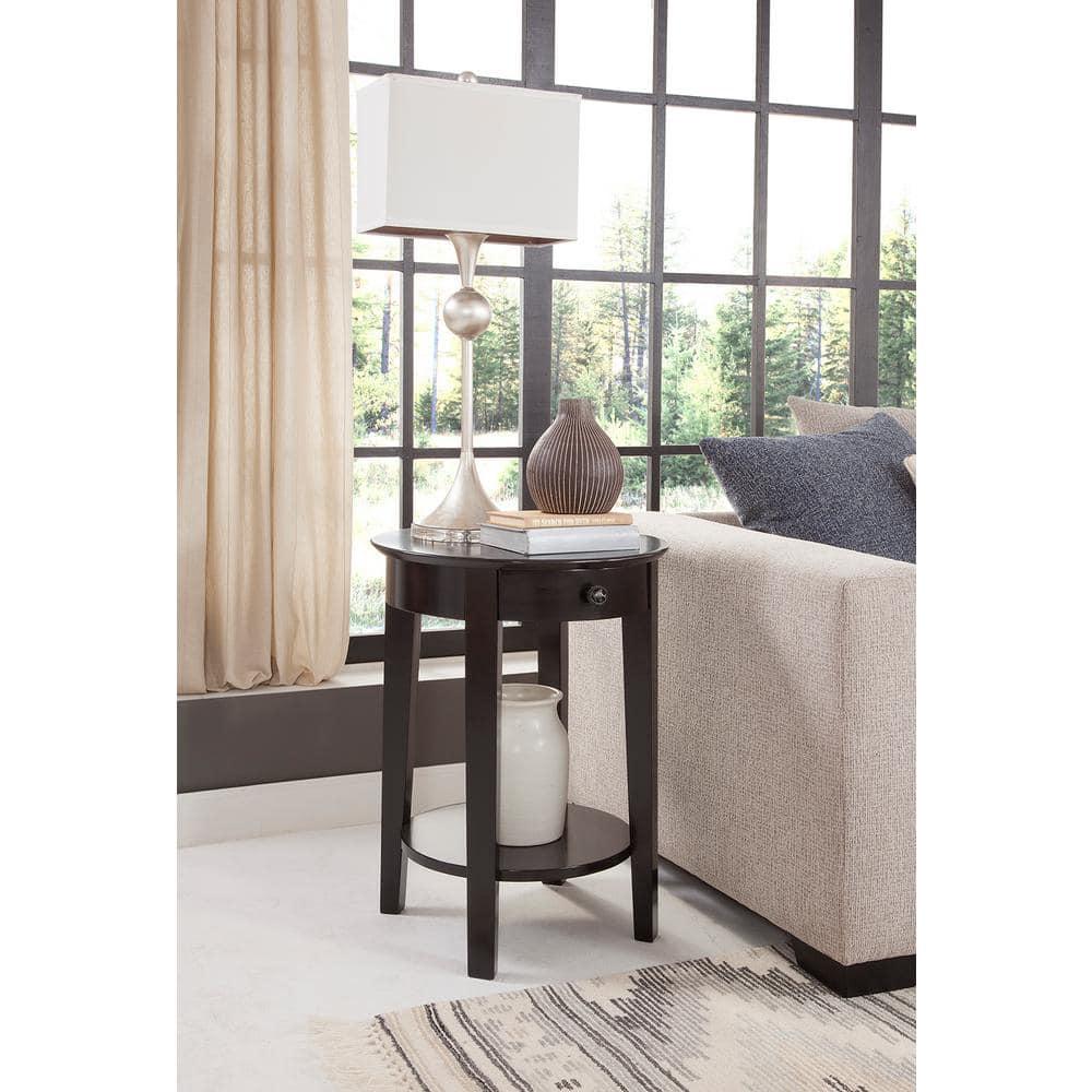 International Concepts Phillips Accent Table with Drawer Black: Solid Parawood, Mid-Century Modern, Square Shape