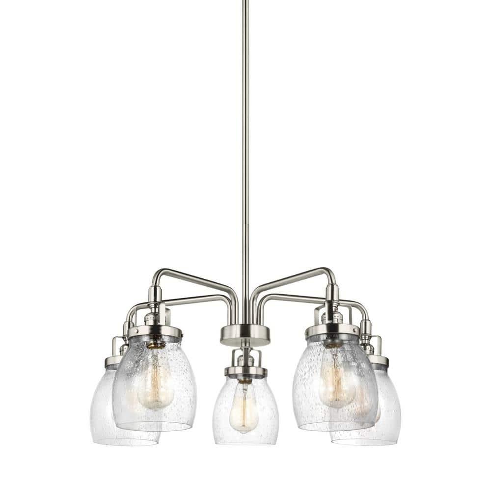 Brushed Nickel 5-Light Chandelier with Clear Seeded Glass Shades