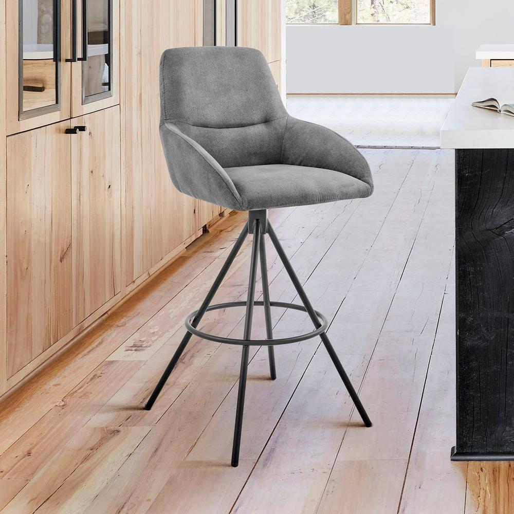 30" Odessa Barstool with Fabric Finish Black/Charcoal - Armen Living: Matte Metal Frame, Square Back