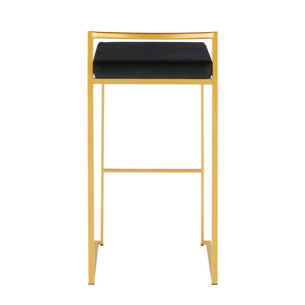 34" Set of 2 Fuji Contemporary Stackable Barstools Gold/Black Velvet - LumiSource: Cosmopolitan, Upholstered, Metal