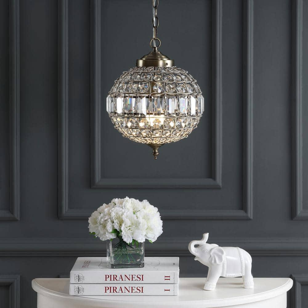 JONATHAN Y Georgina 12" Crystal/Metal LED Pendant Pendant, Antique Brass
