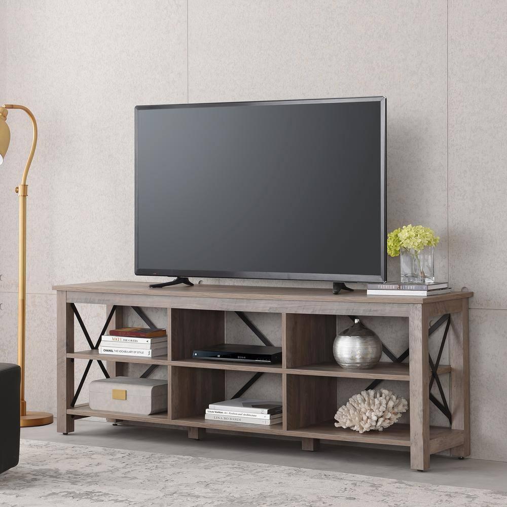 Evelyn&Zoe Sawyer Rectangular TV Stand for TV's up to 75", Gray Oak