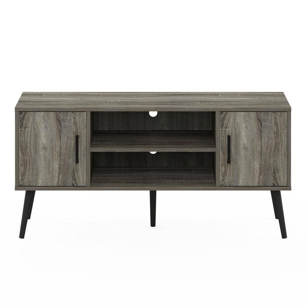 Furinno Mid-Century TV Stand Entertainment Media Console w/2 Cabinets&Open Storage Shelves for TVs up to 50",French Oak Grey