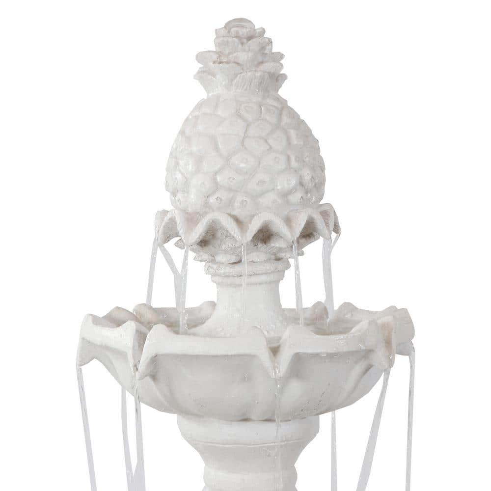 Sunnydaze Electric Fiberglass 3-Tier Welcome Pineapple Top Outdoor Water Fountain - 57" - White