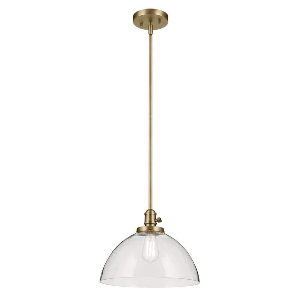 KICHLER Avery 11" 1-Light Dome Pendant with Clear Seeded Glass in Natural Brass, for Kitchen Island, Dining Table, (11" x 14"), 43912NBR