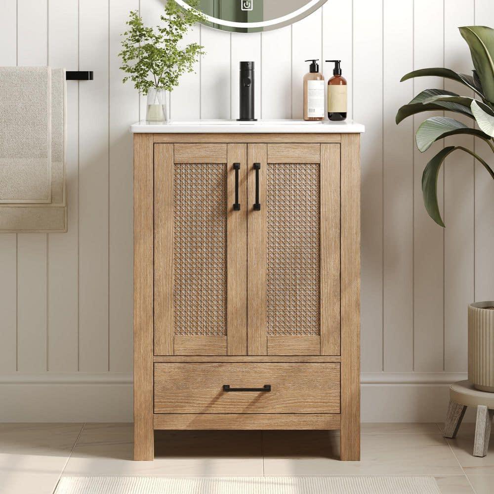 DeerValley Cove 24" Fully Assembled Single Bathroom Vanity with Ceramic Top, Soft-close Doors and Drawer