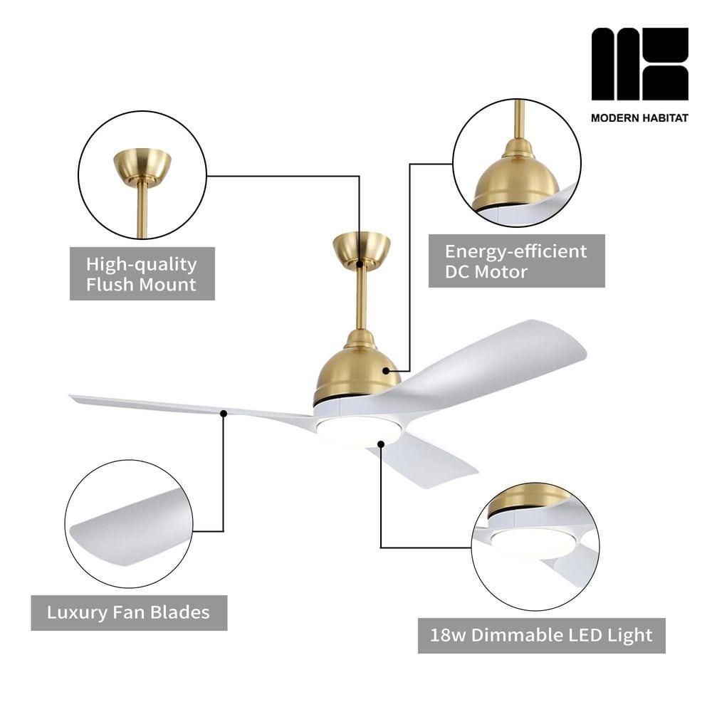 54" Modern Ceiling Fan with 3 Solid Wood Blades, 6 Speeds, Remote Control, 3 Color Dimmable LED Light, Intelligent Control Ceiling Fan