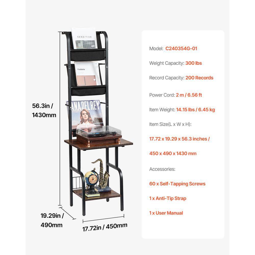 17 Stories 5 Tiers Record Player with LED Light & USB Ports Vinyl Shelf Black