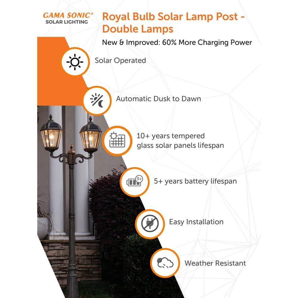Gama Sonic Royal Brown 2-Light 89" H 300 Lumen Solar Powered Lamp Post (Full)