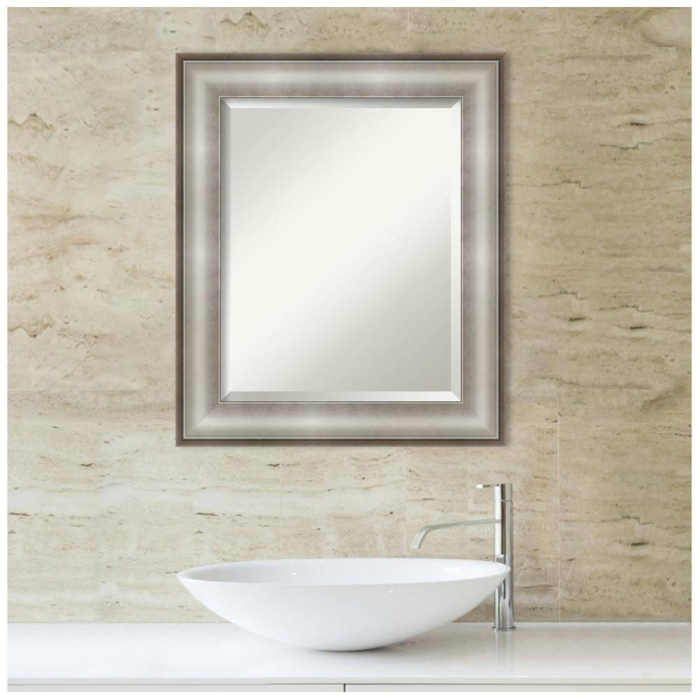 Amanti Art Beveled Bathroom Wall Mirror - Imperial Frame Imperial Silver Outer Size: 21 x 25 in Silver