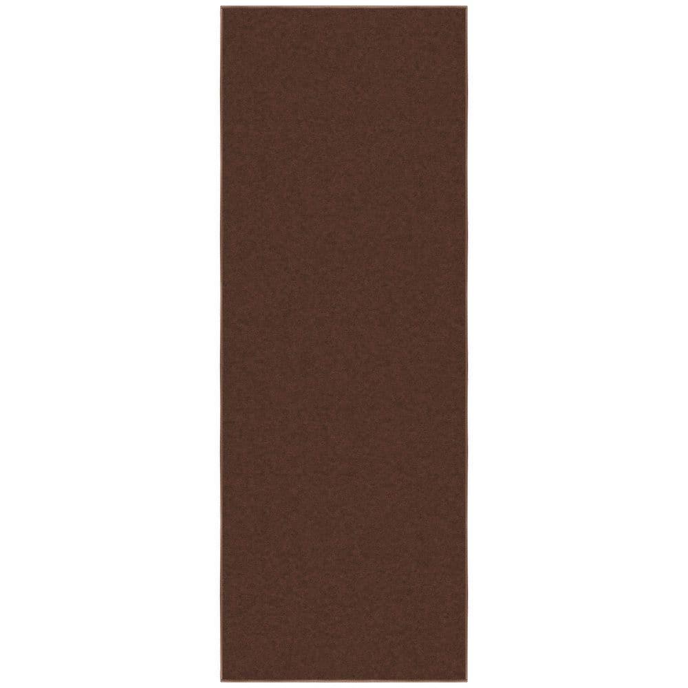 Ottomanson Non-Slip Hallway Runner Rug 2x6 Rubberback Solid Indoor Rug, 2'2" x 6', Brown