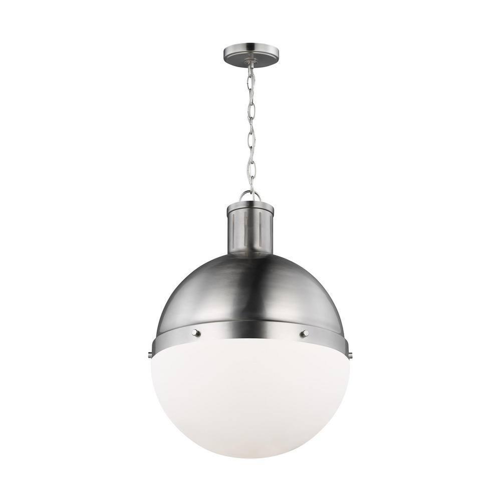 Generation Lighting Hanks 1 -Light Brushed nickel Transitional White glass Globe Large Hanging Pendant light