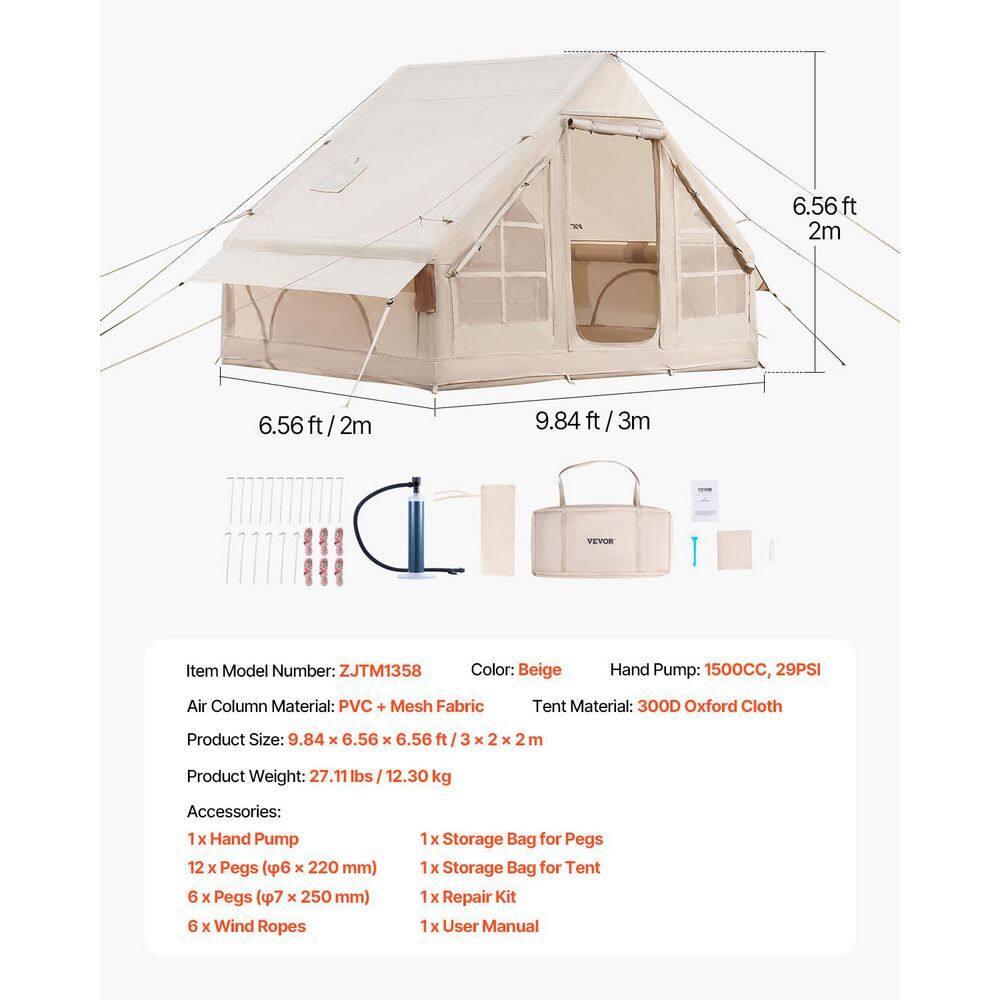 VEVOR Inflatable Tents for Camping, Easy Setup Blow up Tent with Hand Pump, 4 Season Glamping Tent with Stove Jack, Doors & Mesh Windows, Storage Bag Included for Easy Taking
