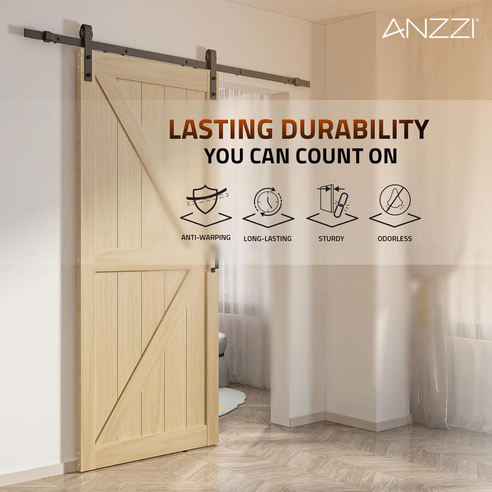 ANZZI ANZZI Heavy Duty Sturdy Wood Single Sliding Barn Door - Solid Core MDF And PVC - Knockdown Design - Hardware Included - Space-Saving Solution