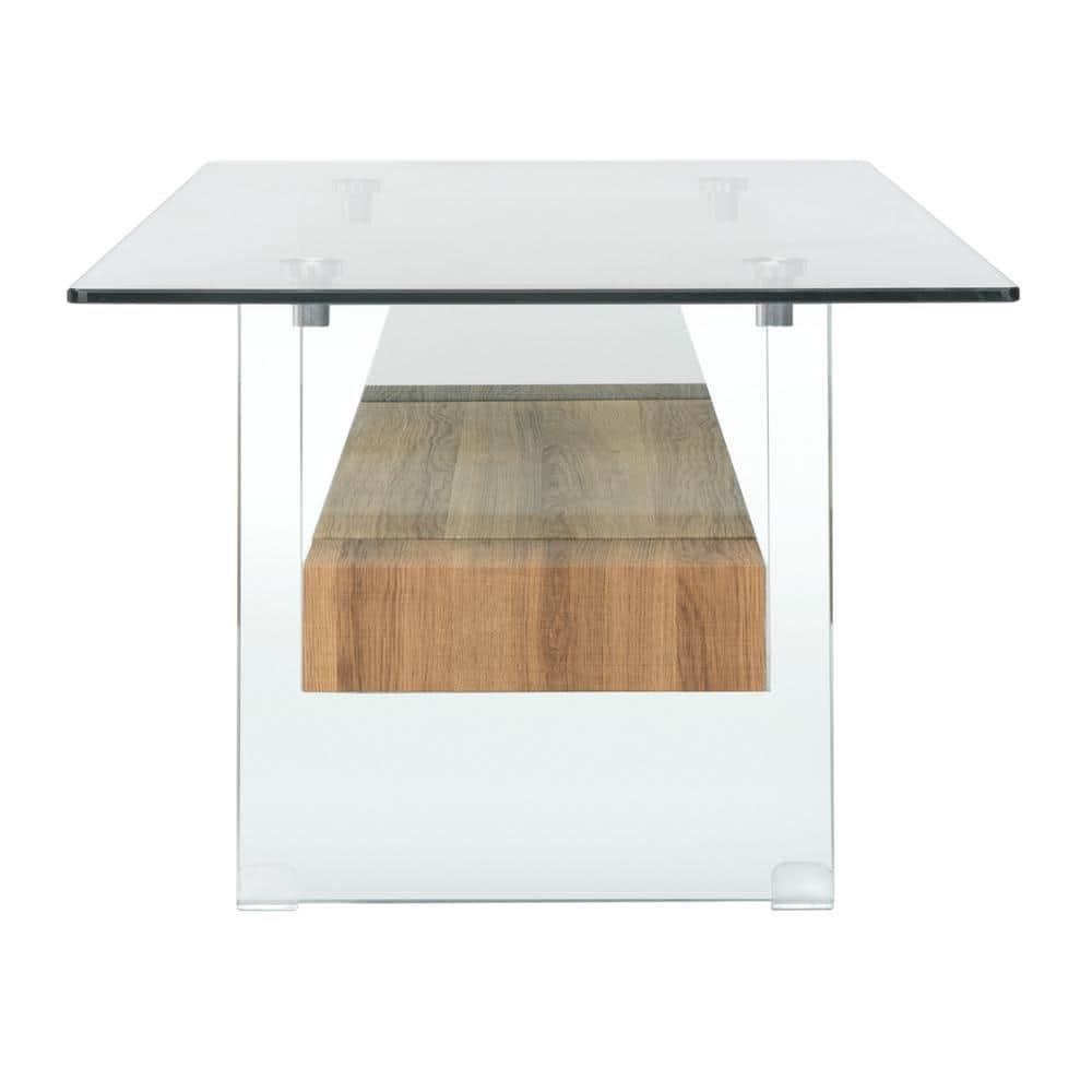 Kayley Coffee Table - Glass/Natural Brown - Safavieh