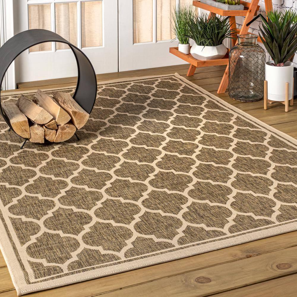 3'x5' Trebol Moroccan Trellis Textured Weave Indoor/Outdoor Area Rug, Brown/Beige - JONATHAN Y