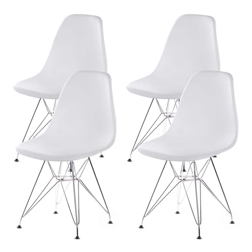 Fabulaxe  32 x 20 x 18.25 in. Mid-Century Modern Style Plastic DSW Shell Dining Chair with Metal Legs, White - Set of 4