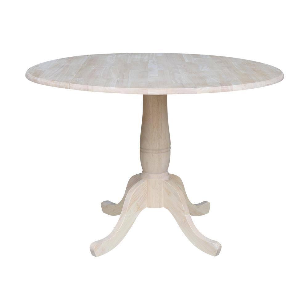 42" Mason Round Dual Dining Table Unfinished - International Concepts: Parawood, Drop Leaves