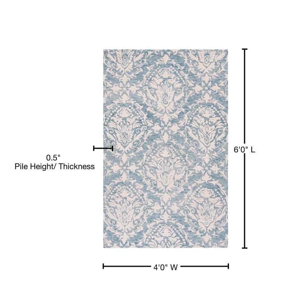 SAFAVIEH Blossom Kestrel Damask Wool Area Rug, Blue/Ivory, 4' x 6'