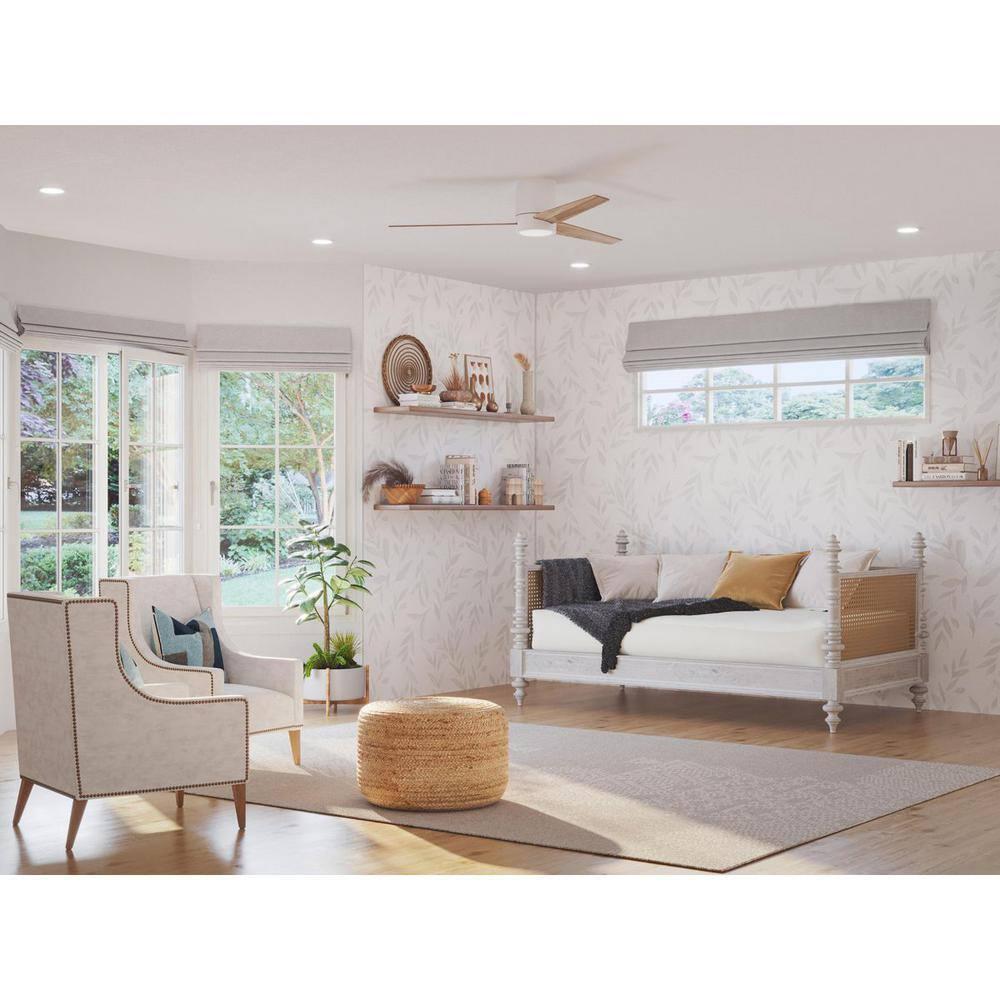 Braden 56" Integrated LED Indoor Satin White Mid-Century Modern Ceiling Fan with Light Kit and White Opal Shade and Remote Control