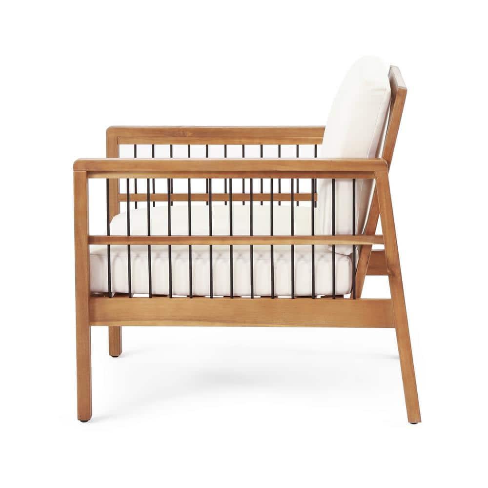Noble House Bennion with Cushion Acacia Wood Outdoor Lounge Chair - Set of 2, Beige and Teak
