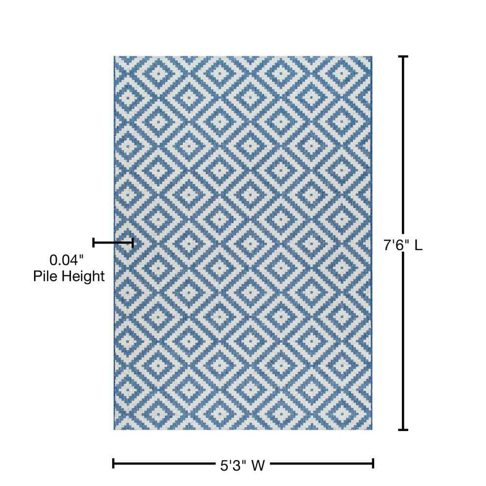 Nuloom Marybelle Geometric 5x8 Indoor/Outdoor Area Rug for Living Room Patio Deck Front Porch Kitchen, Blue/Ivory