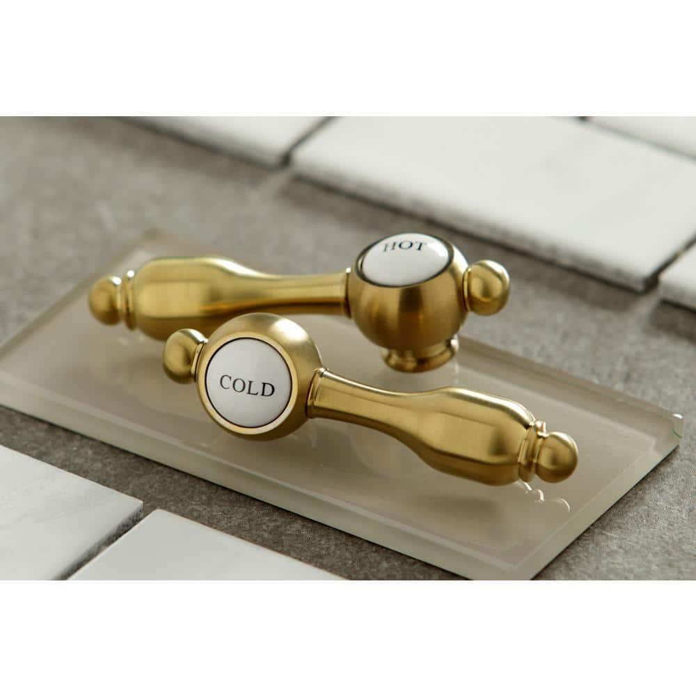Kingston Brass Metropolitan Two-Handle 3-Hole Deck Mount Widespread Bathroom Faucet with Brass Pop-Up Drain