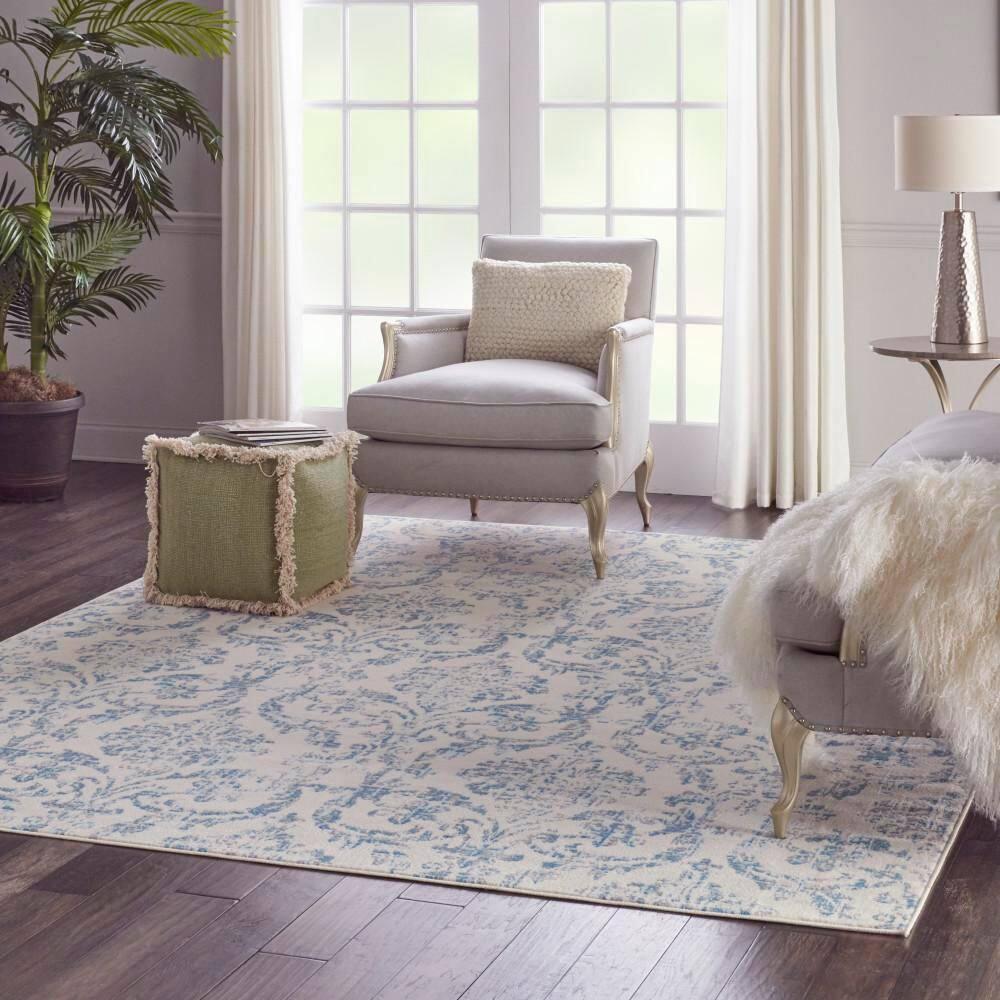 Jubilant JUB09 Area Rug Farmhouse Vintage Damask By Nourison Ivory Blue 7' x 10'