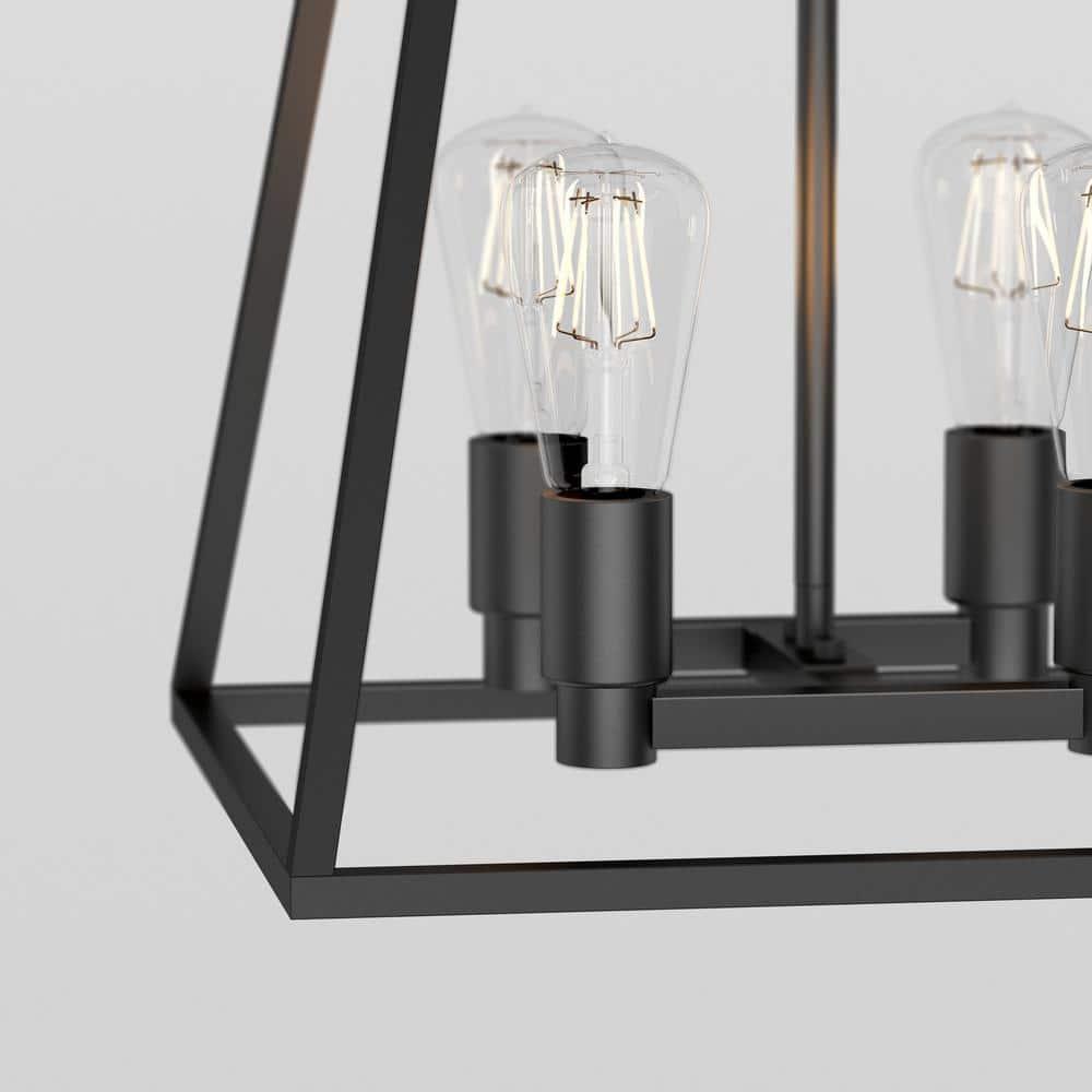 ByEUcuk Carter Farmhouse Chandelier, Matte Black - Geometric Square Pendant Light Ideal for Dining Room, Kitchen Island Light, Made of Steel, Bulb Not Included