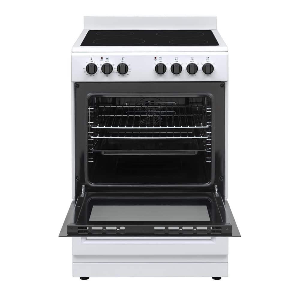 Premium Levella PREV2405VW 24" Vitroceramic Cooktop Electric Range with 4 Burners and 2.4 Cu. Ft. Single Convection Oven - White