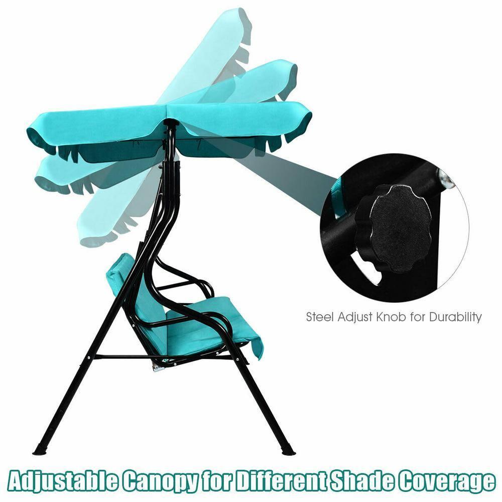 Tangkula 3-Seats Outdoor Glider Hammock with Adjustable Waterproof Canopy Aluminum Frame Patio Swing Chair Blue