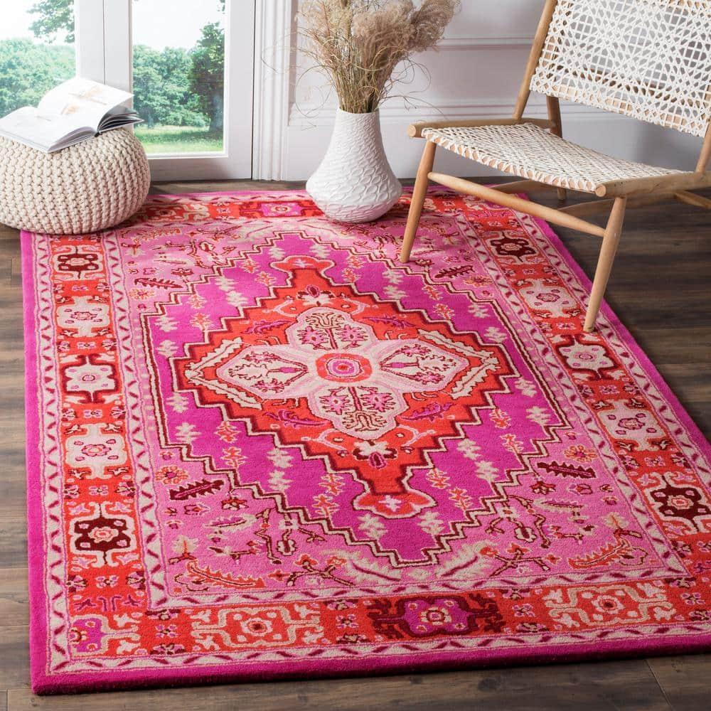 SAFAVIEH Bellagio Deacon Floral Bordered Area Rug, Red/Pink, 9' x 12'