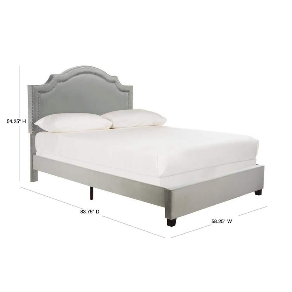 SAFAVIEH Theron Modern Elegant Upholstered Bed Frame with Nail Heads, Full, Pewter