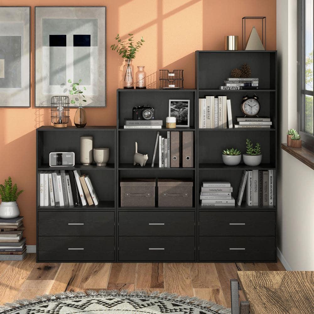 24/7 Shop At Home 47" Silkpath Modern 4 Tier Stackable and Modular Bookcase Black: Modular Organizer, MDF Wood