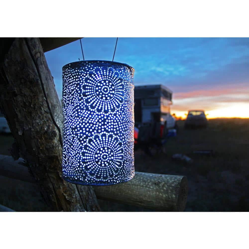 Stella Tyvek Blue Solar Hanging Lantern with Dual LED Lights