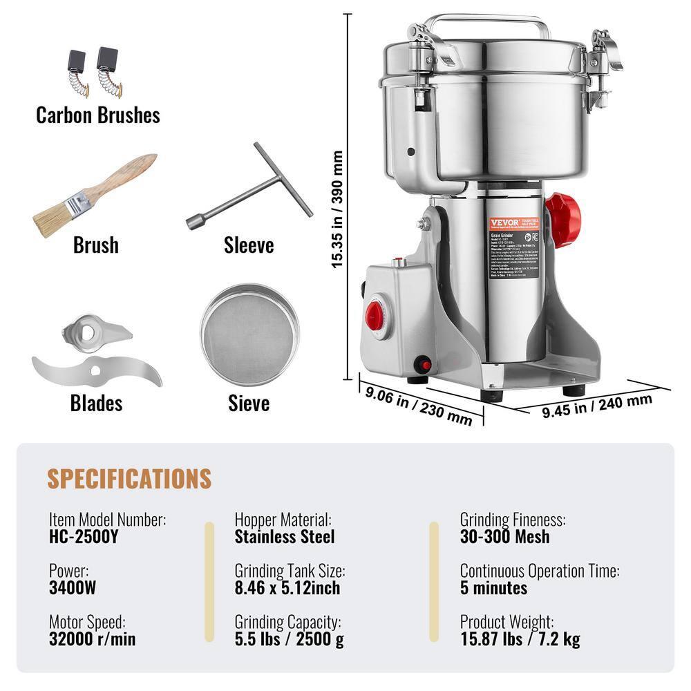 VEVOR 2500g Commercial Spice Grinder Electric Grain Mill Grinder High Speed | Wayfair