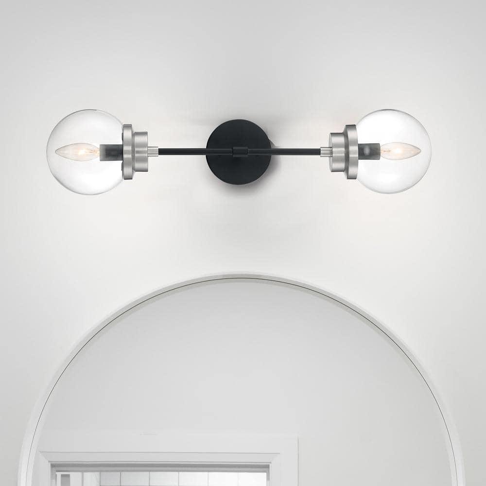 Nuvo Lighting Axis - 2 Light Sconce with Clear Glass - Matte Black and Brushed Nickel Accents Finish