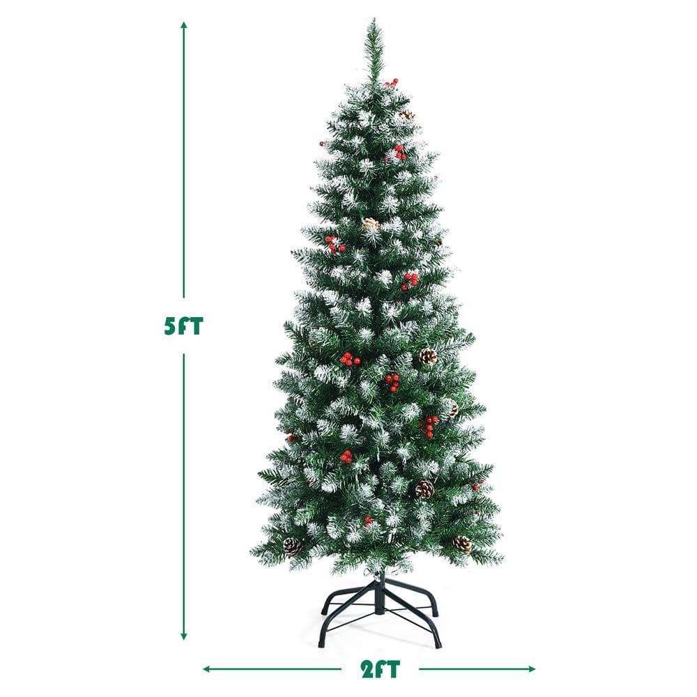 Kadyn Christmas Decoration, Christmas Tree,Xmas Tree,Pre-lit Artificial Pencil Christmas Tree with Pine Cones and Red Berries-5 ft
