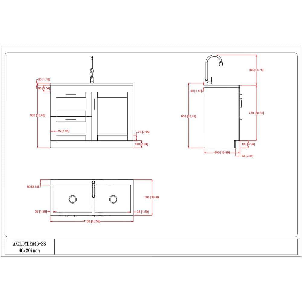 Modern Wide Shaker 46"W Utility Sink & Laundry Cabinet with High-Arc Facet and Stainless Steel Sink, White