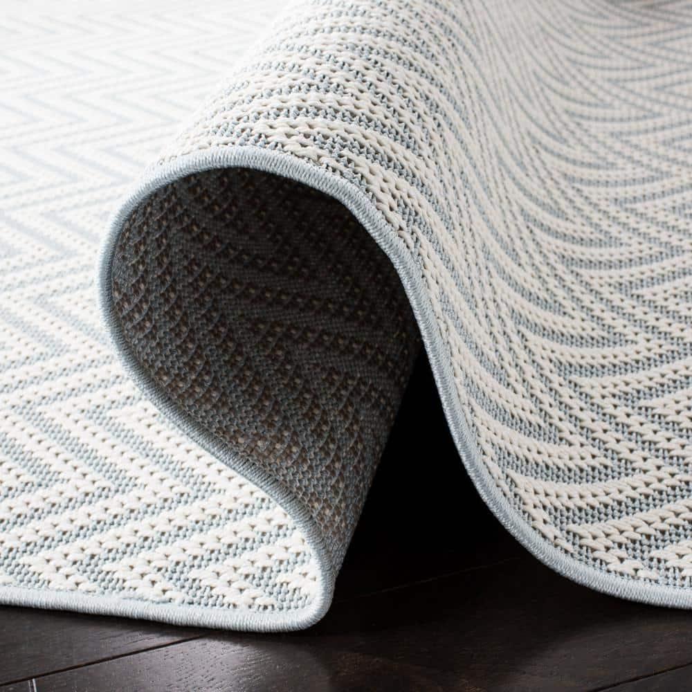 SAFAVIEH Bermuda Amina Geometric Chevron Indoor/Outdoor Runner Rug Light Blue/Cream, 2' x 8'