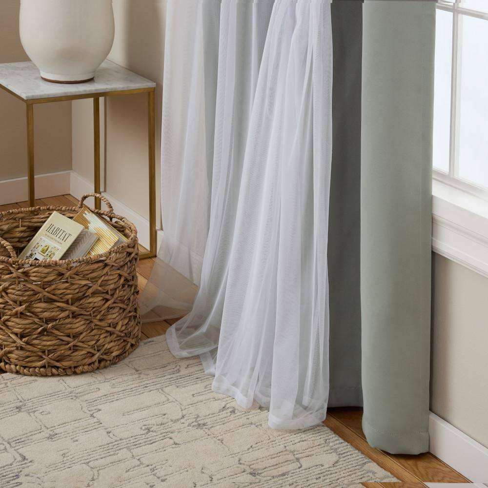 Exclusive Home Catarina Layered Solid Room Darkening Blackout and Sheer Grommet Top Curtain Panel Pair, 52"x84", Soft Grey