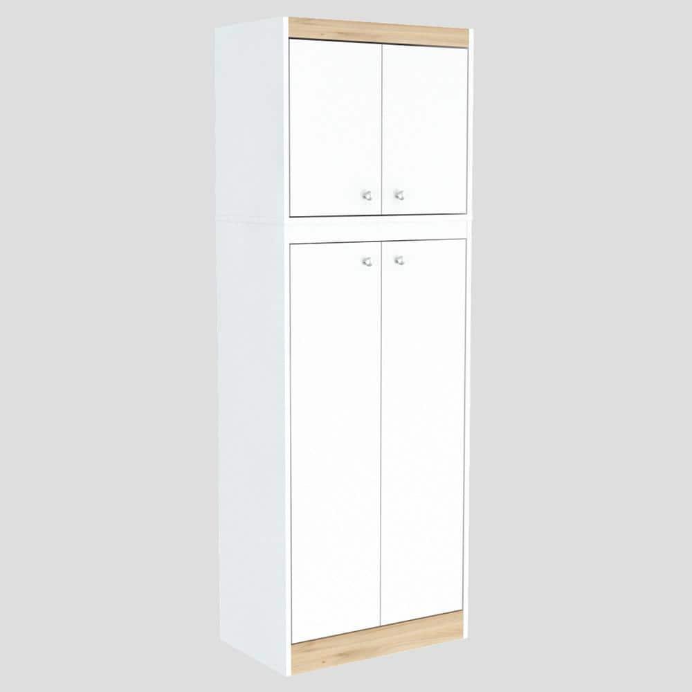 4 Doors Kitchen Storage Cabinet White/Oak - Inval: Modern Pantry with Adjustable Shelves
