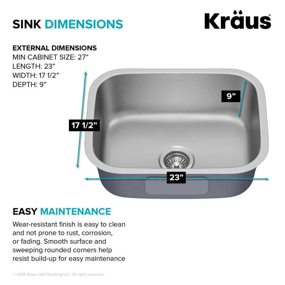 KRAUS Premier 16 Gauge Undermount Single Bowl Stainless Steel Kitchen Sink