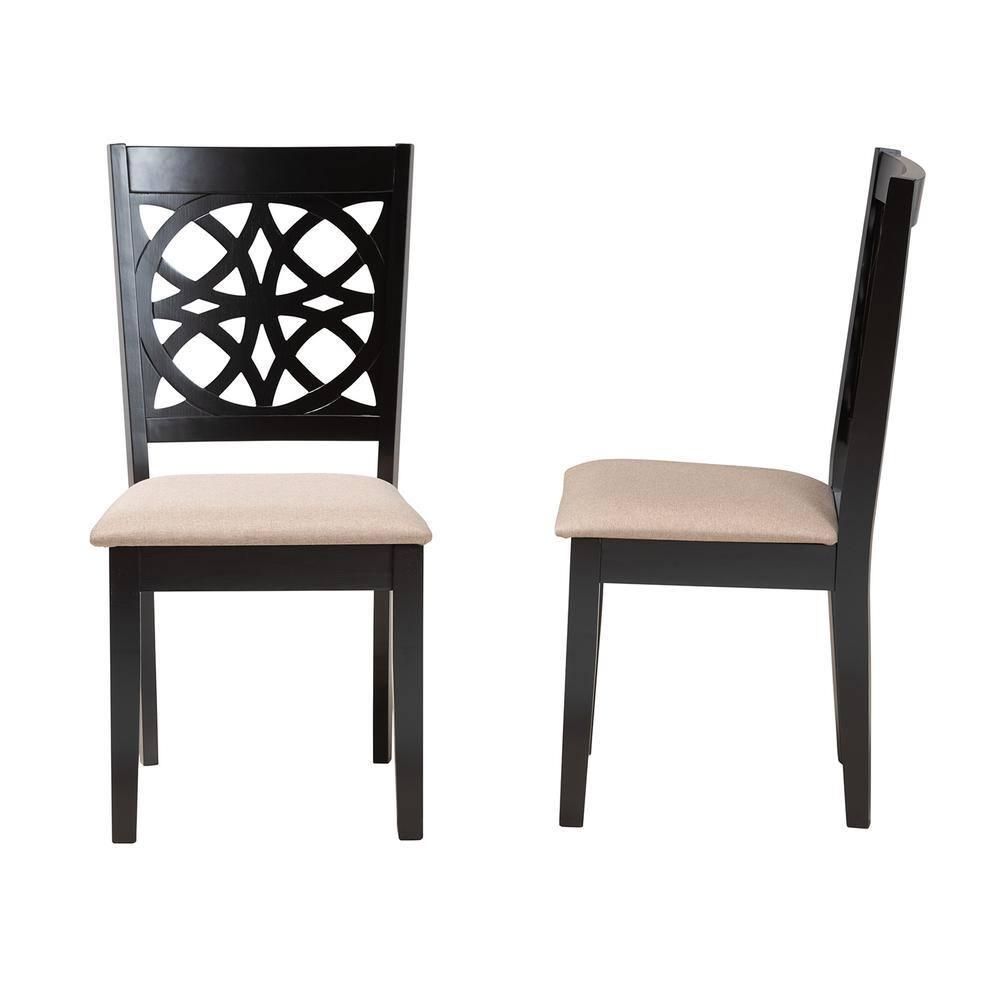 Baxton Studio Abigail Modern Beige Fabric and Dark Brown Finished Wood 2-Piece Dining Chair Set