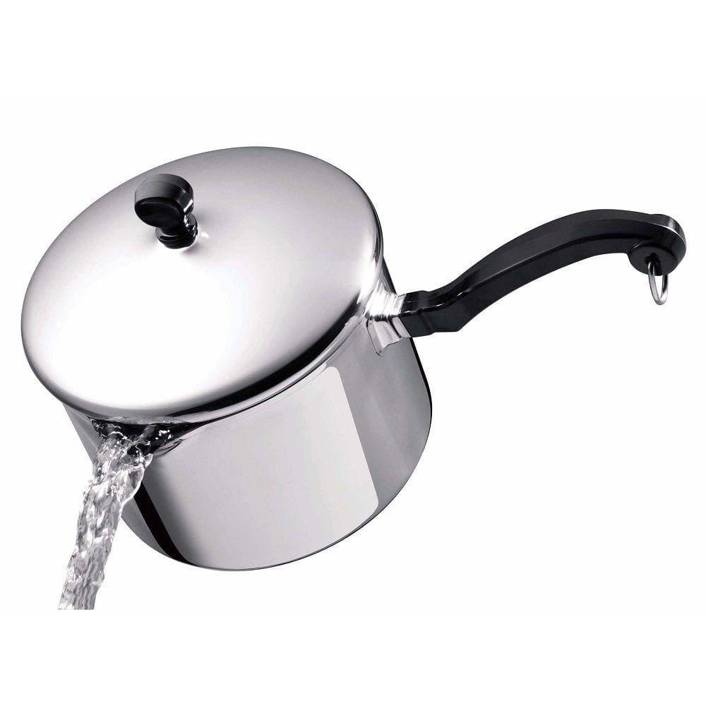 Farberware Classic Stainless Steel Straining Saucepan with Lid, 1-Quart