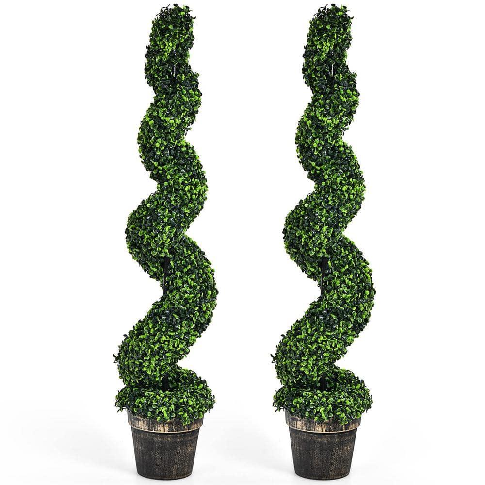 Costway 2 Pack 4FT Artificial Spiral Boxwood Topiary Tree Indoor Outdoor Decor